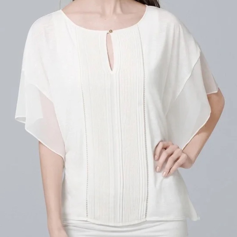 White House Black Market Women S Ivory Layered Keyhole Neckline Dolman Blouse